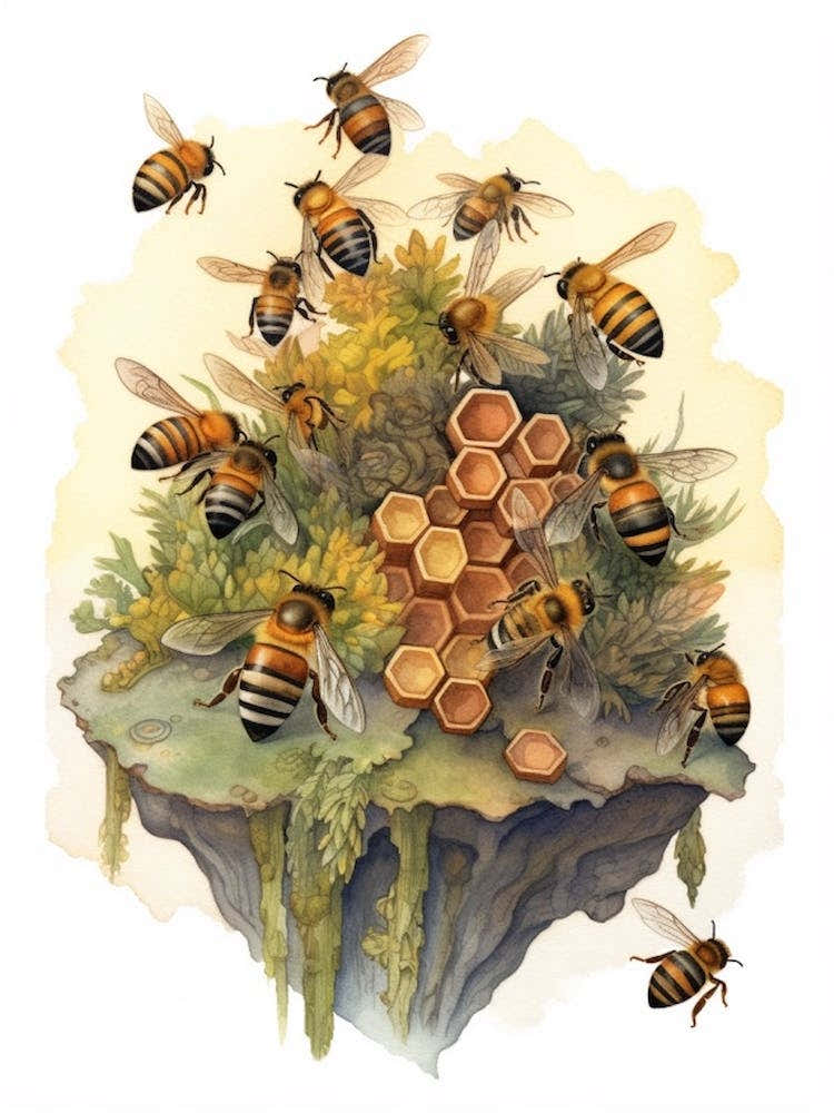 Swarm Bee Beehive Watercolour Illustration 1