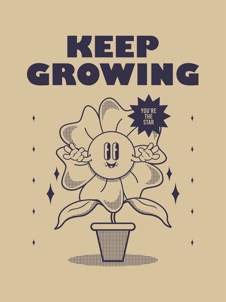 Retro Wall Art Retro Prints Home Decor Retro Print Illustration Keep Growing Retro Retro Home Decor