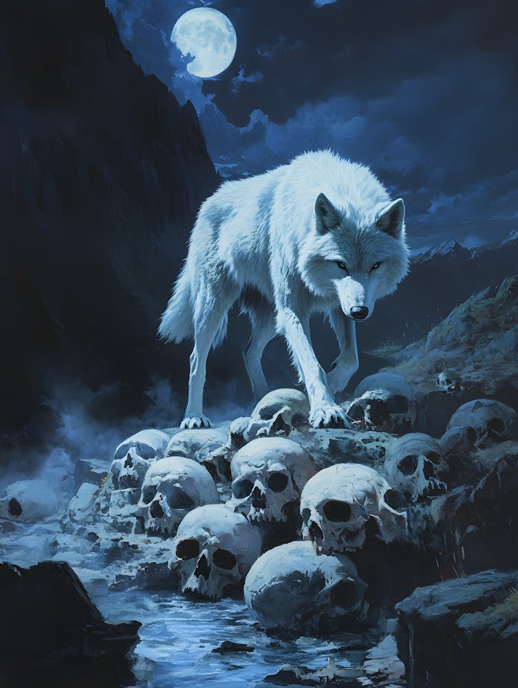 White Wolf Stepping Across Skulls 17