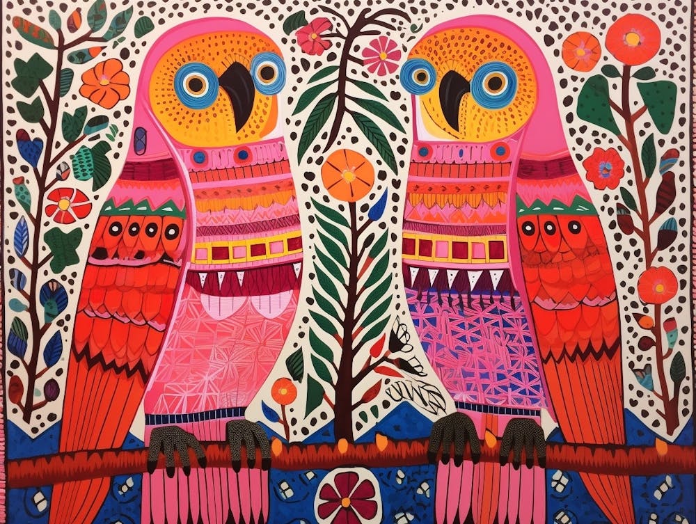 Macaw 2 Folk Style Animal Illustration