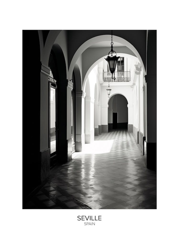 Poster Of Seville, Spain, Black And White Analogue Photography 4