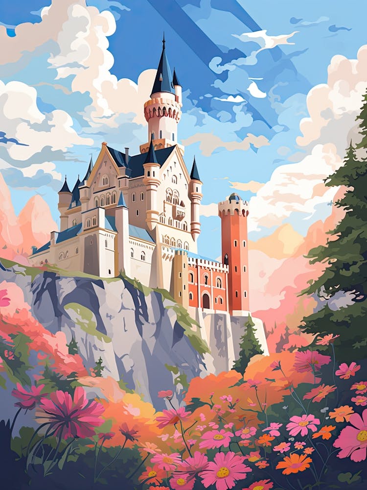 Neuschwanstein Castle   Bavaria, Germany   Cute Botanical Illustration Travel 3
