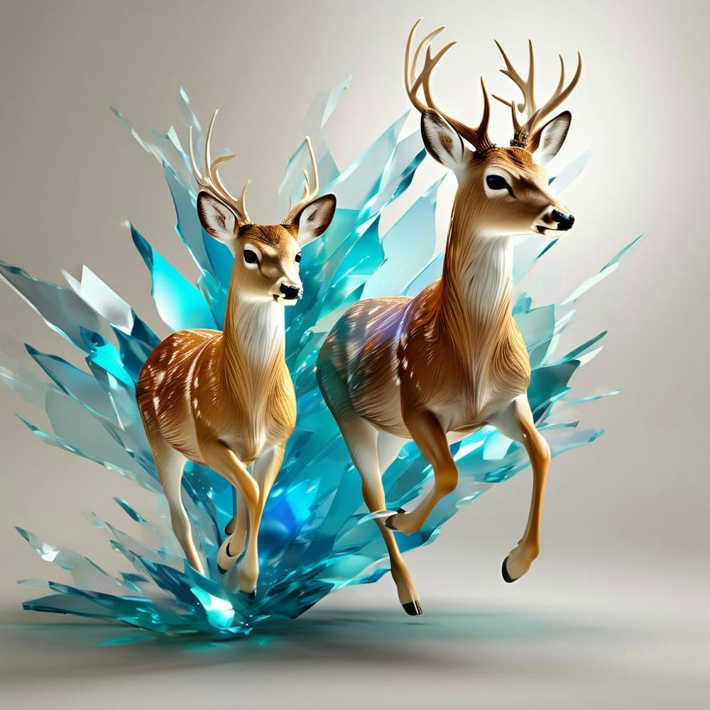 The Design Of Two Small Deer Running Fast Her Hair Fluttering Broken Glass Effect No Background (1) 1