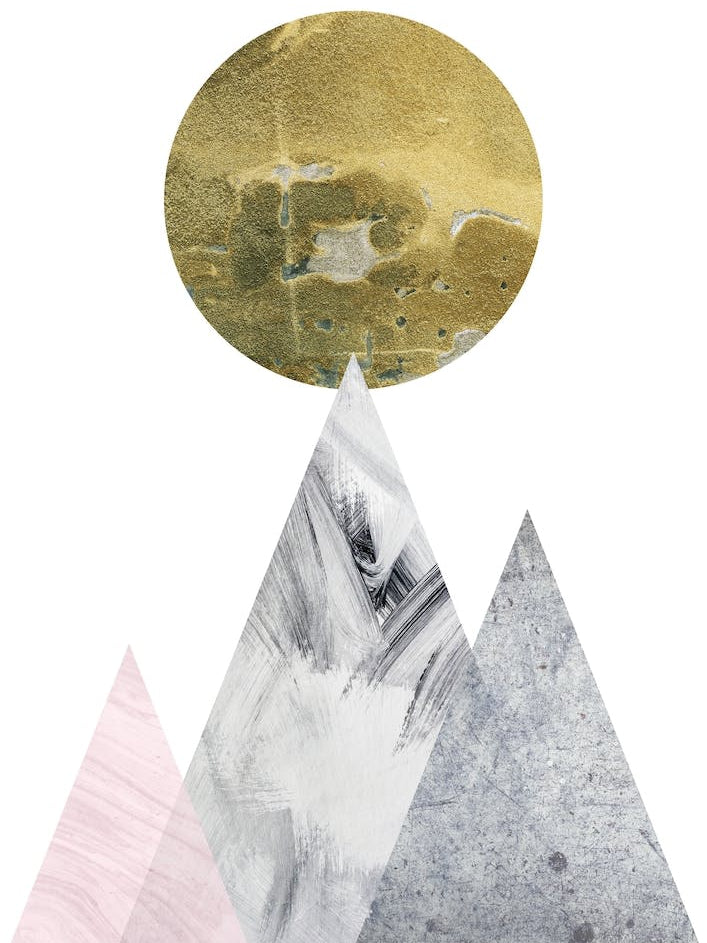 Large Gold Moon With Pink and Grey Mountains