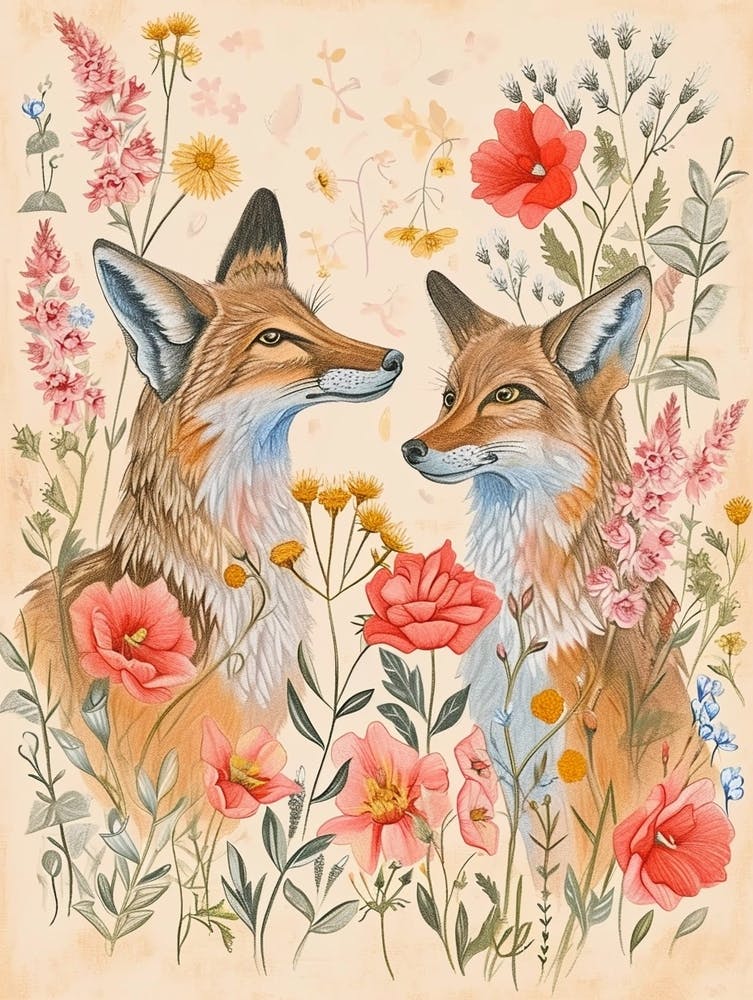 Folksy Floral Animal Drawing Fox 3