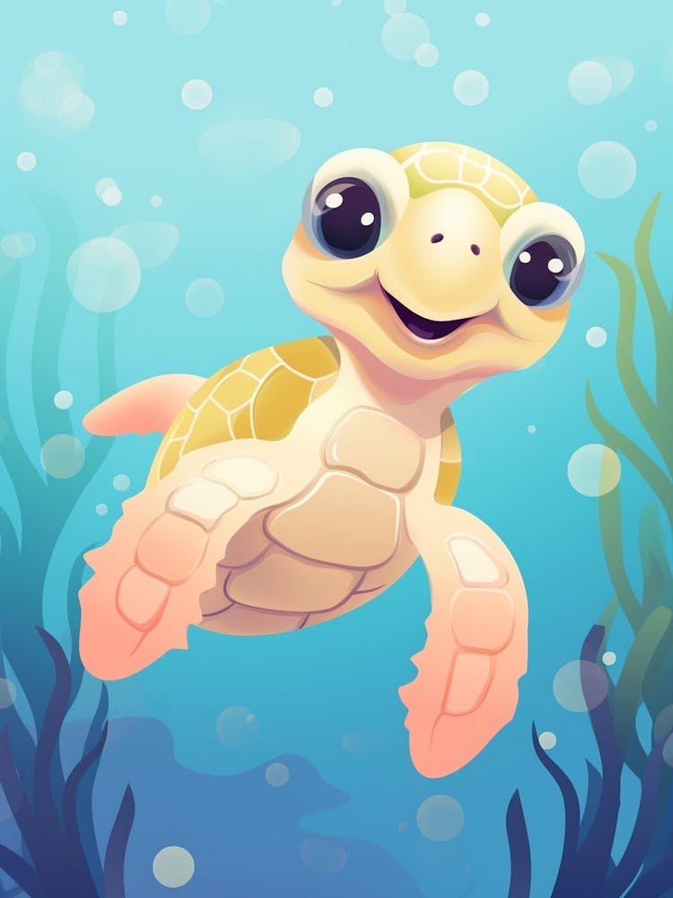 Curious Sea Turtle Digital Illustration