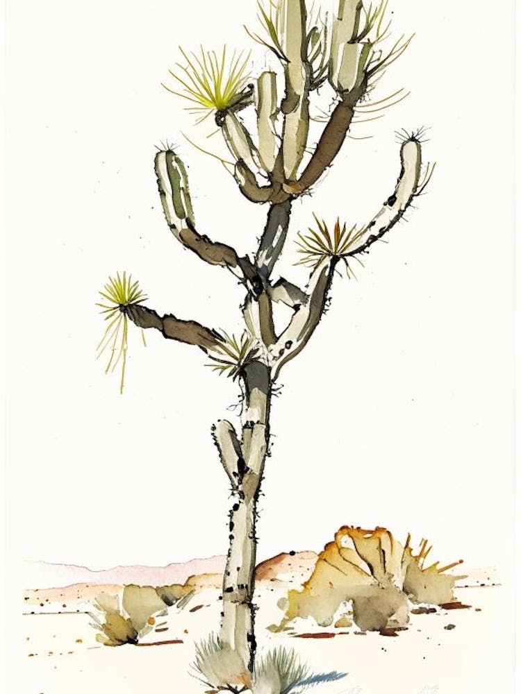 Joshua Tree In Mojave Desert Minimilist Watercolour