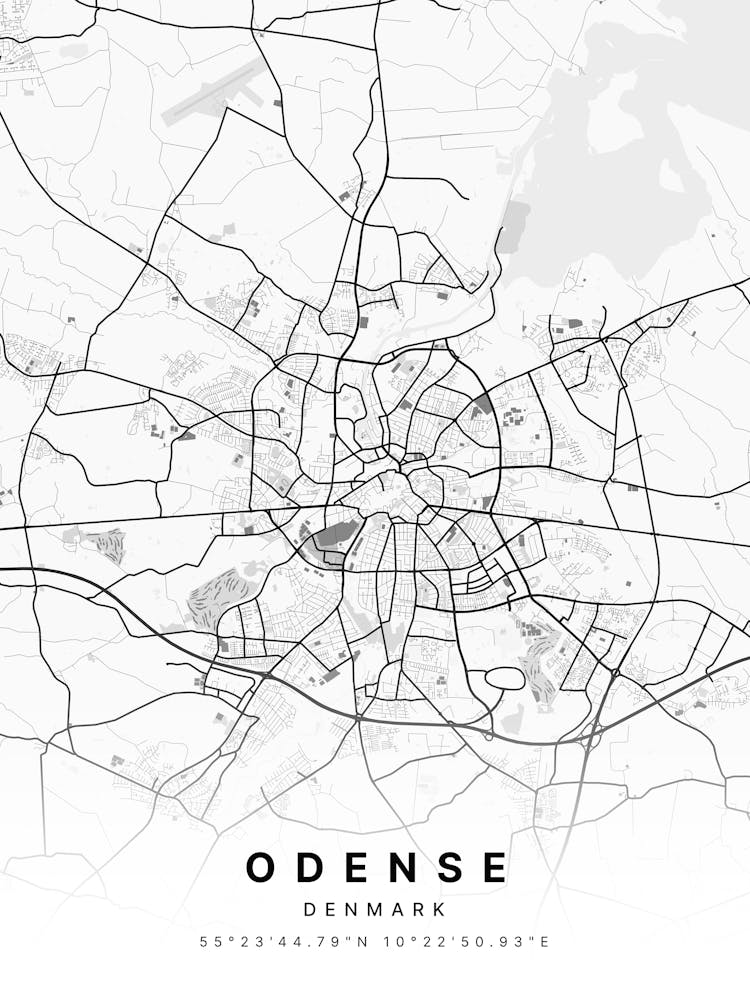 Odense Denmark White Map