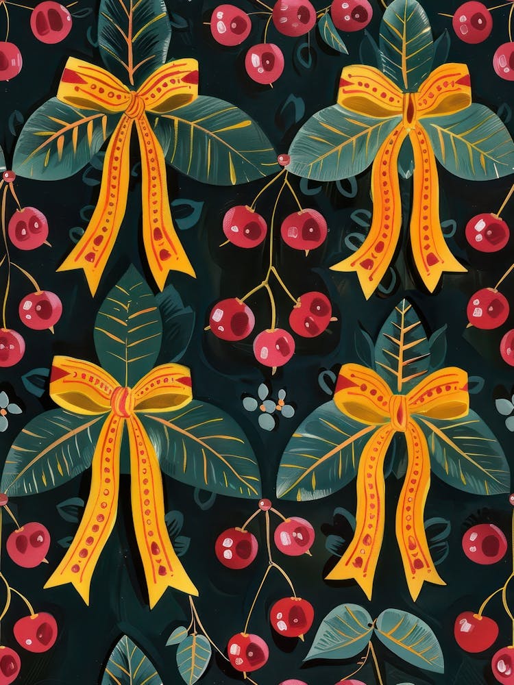 Cherries And Yellow Bows 4 Pattern