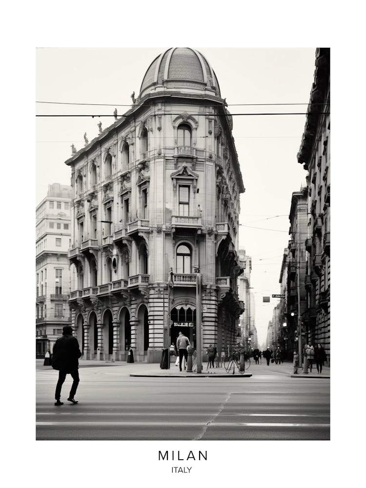 Poster Of Milan, Italy, Black And White Analogue Photography 4