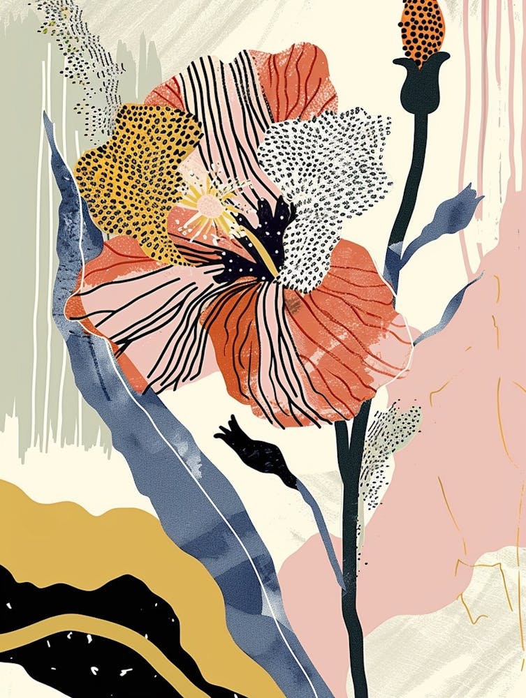 Colourful Flower Illustration Hollyhock 3