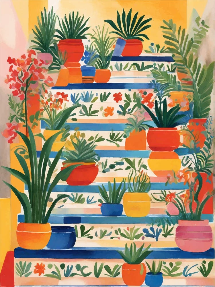 Potted Plants on colorful stairs