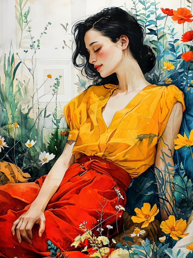 Mädchen in Blumen Illustration