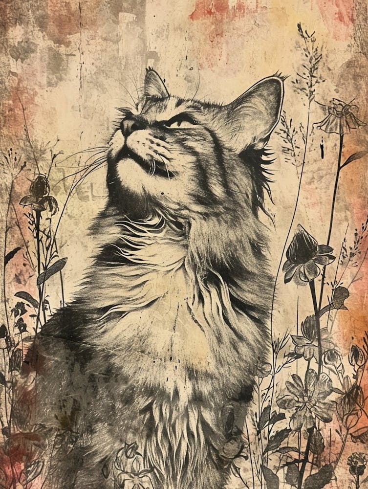 Maine Coon Cat Japanese Illustration 4