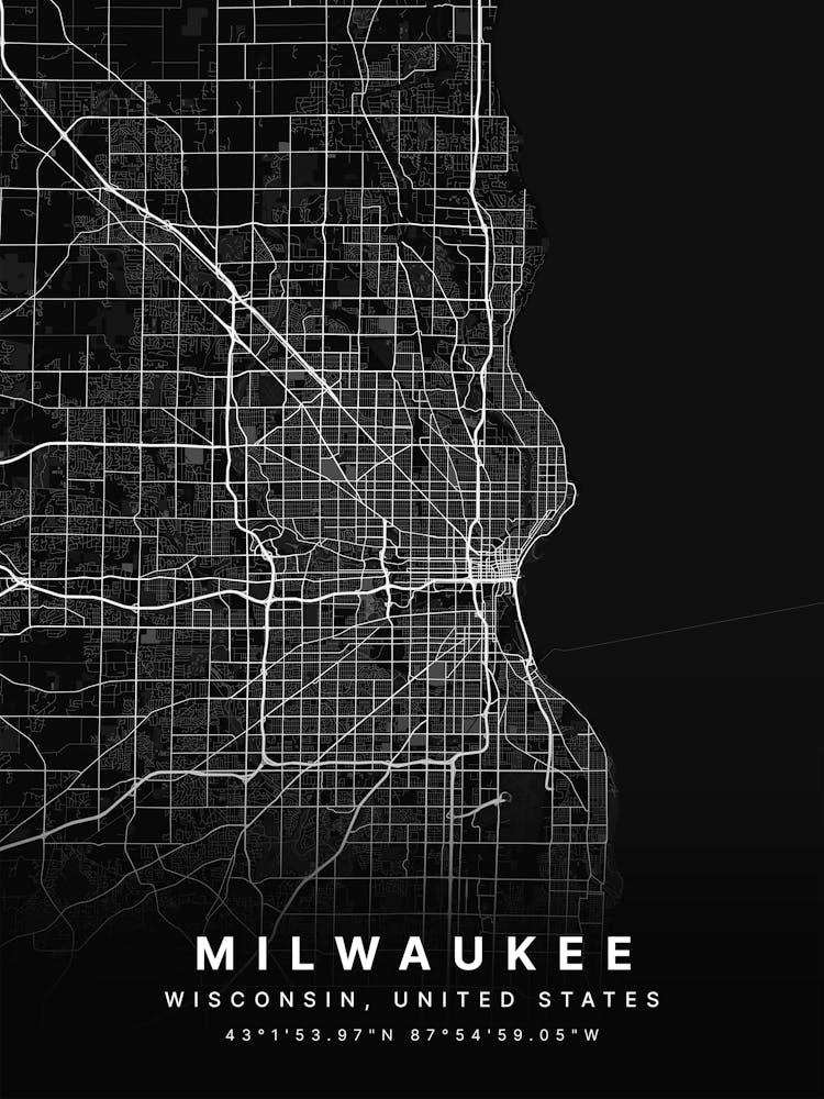 Milwaukee Wisconsin Usa Black Map