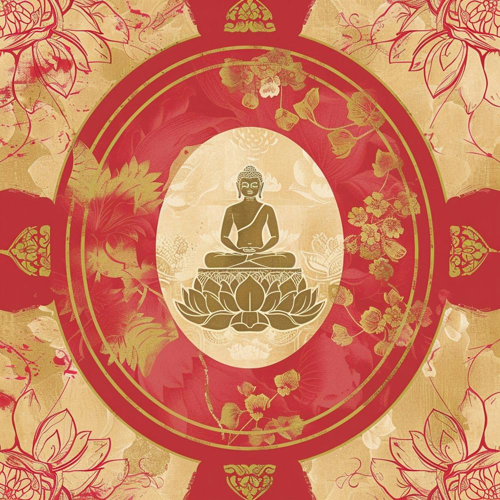 Vesak Banner Texture Featuring Buddhist Symbols 1