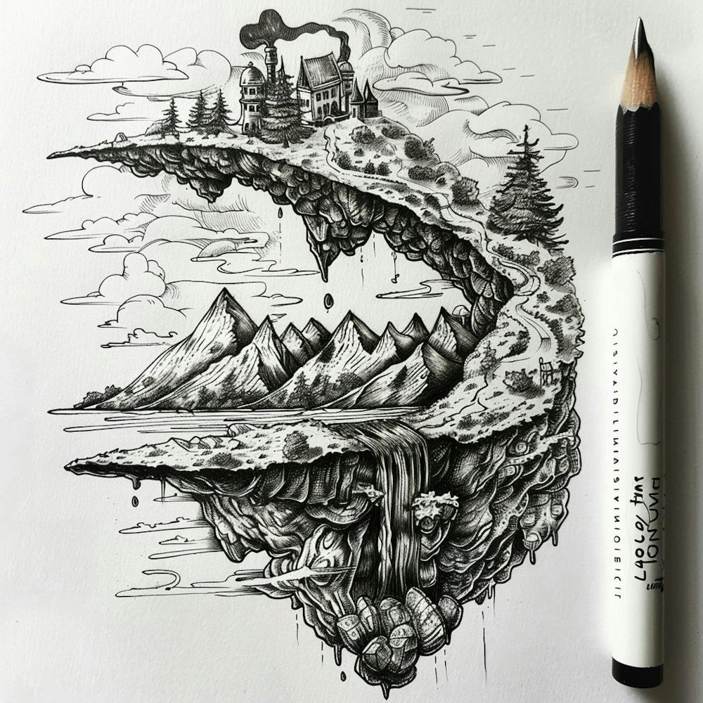 Island In The Sky Hand Drawn Sketch