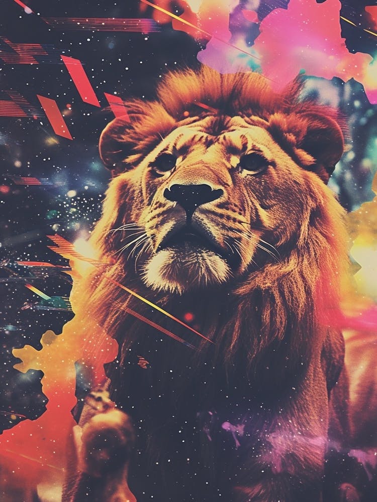 Lion Zodiac Retro Collage 3