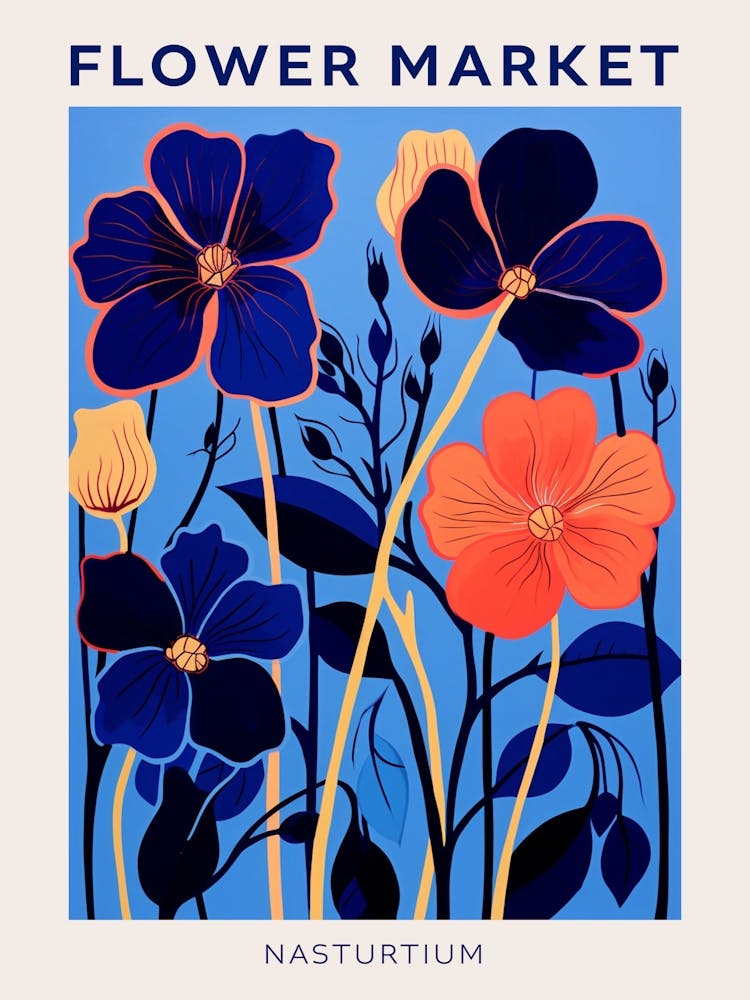 Blue Flower Market Poster Nasturtium 1