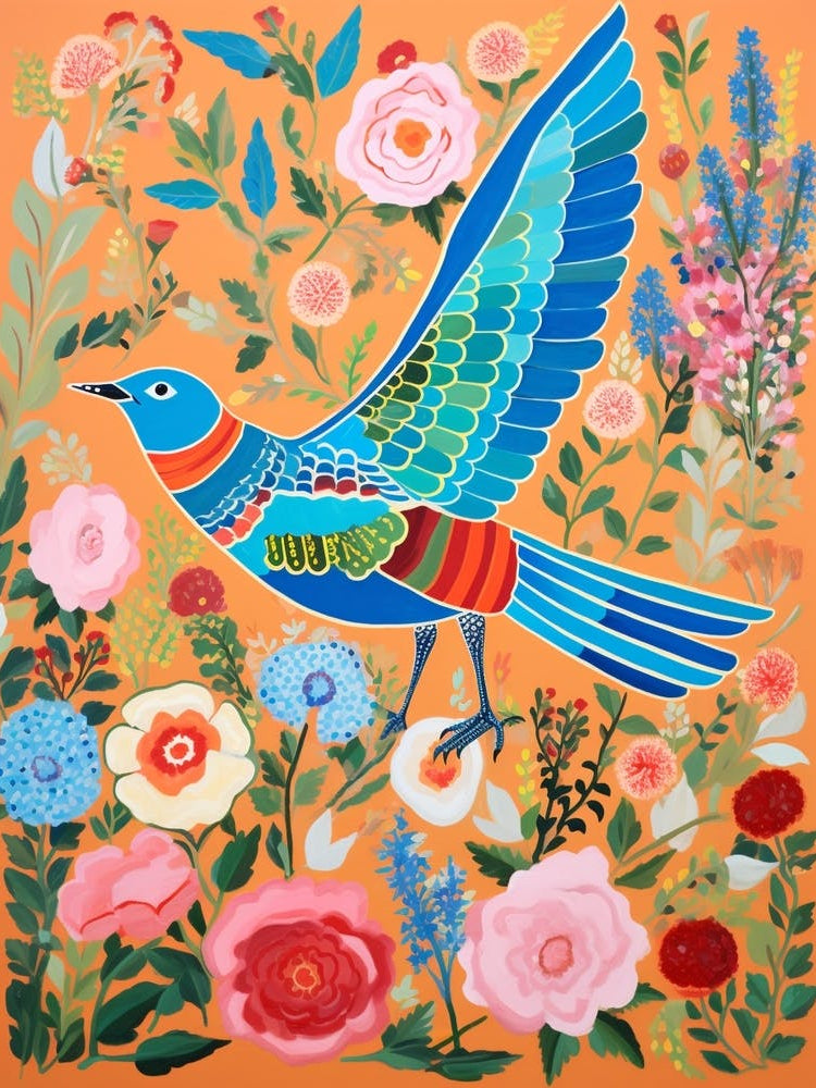 Maximalist Bird Painting Eastern Bluebird 4