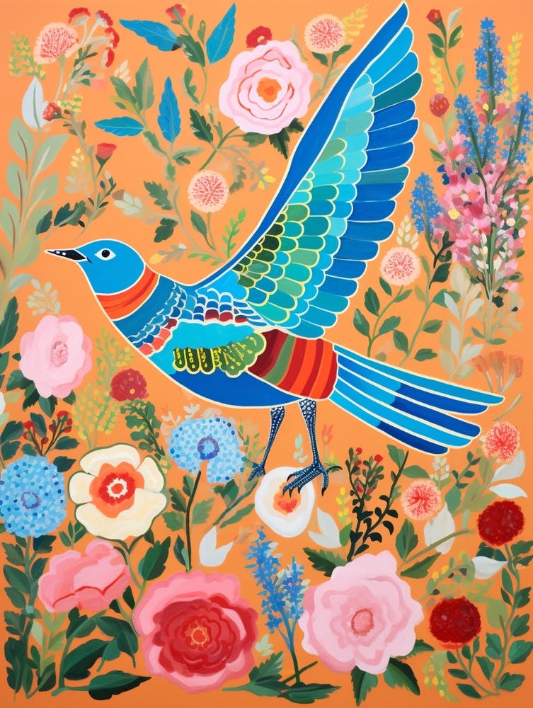 Maximalistisches Vogelgemälde Östliches Blaukehlchen 4