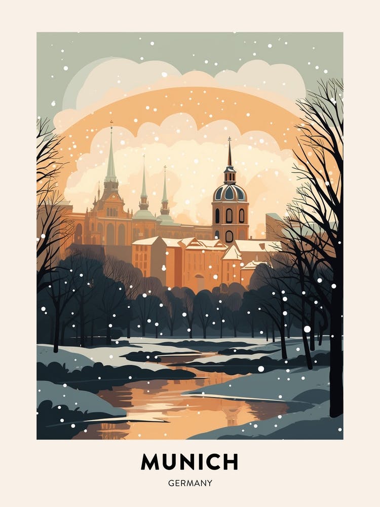 Winter Night  Travel Poster Munich Germany 1