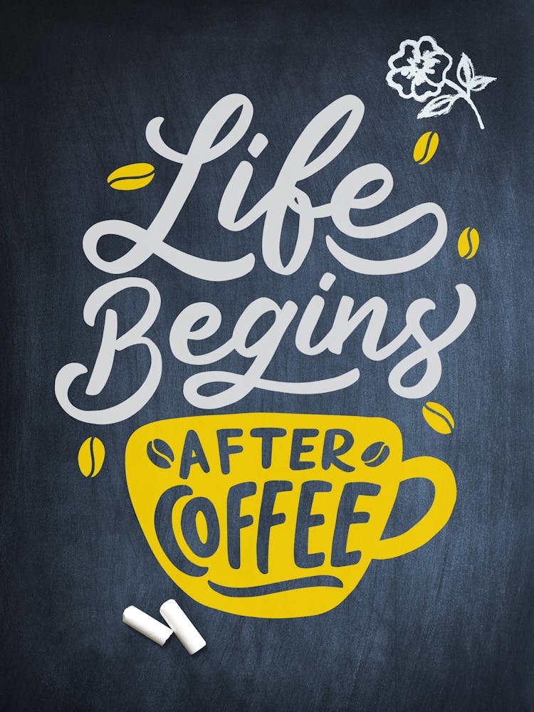 Life Begins After Coffee — coffee poster, kitchen art print, kitchen wall decor, coffee quote, motivational poster