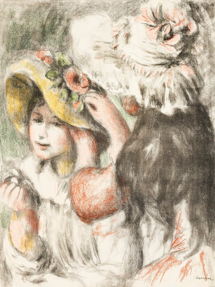 Pinning The Hat (1898),Pierre Auguste Renoir