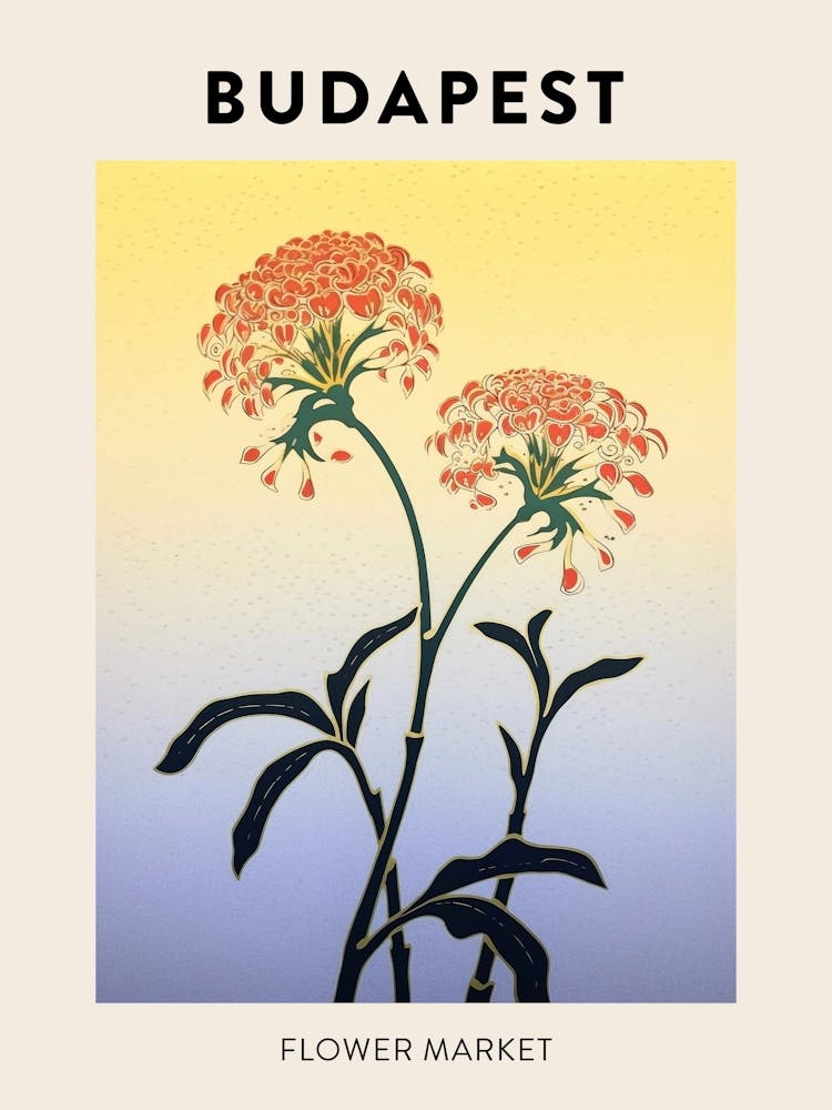 Budapest Hungary Botanical Flower Market Poster