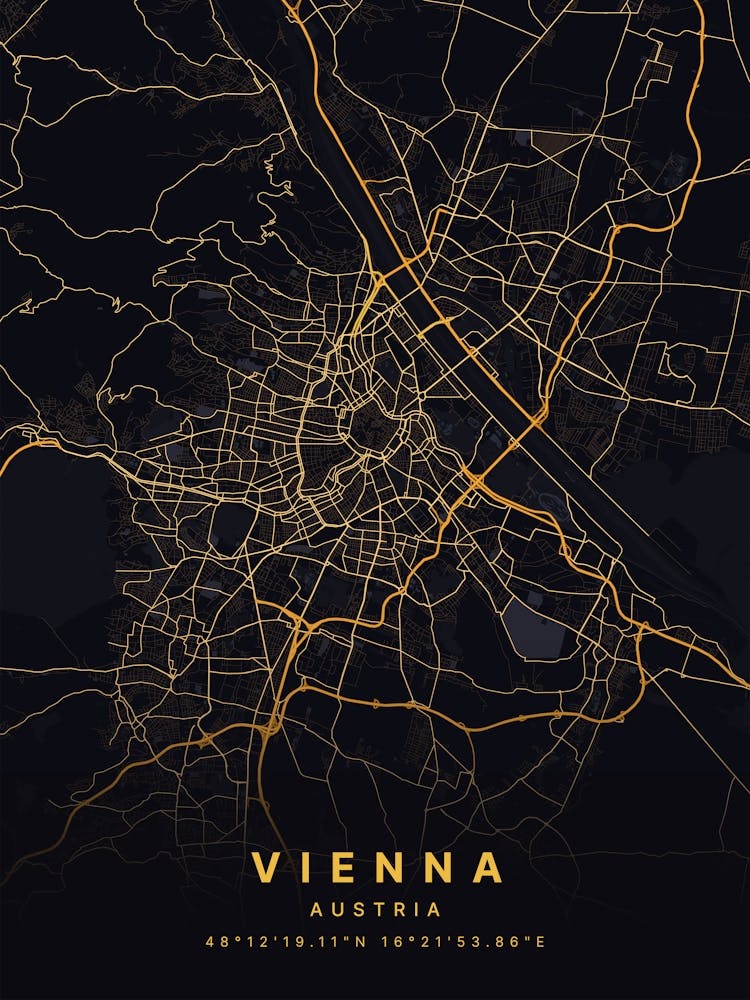 Vienna Austria Black And Gold Map
