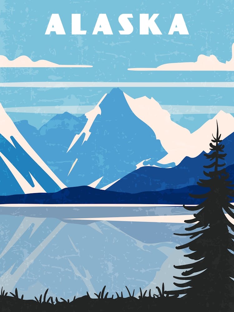Alaska, USA — Retro travel minimalist poster
