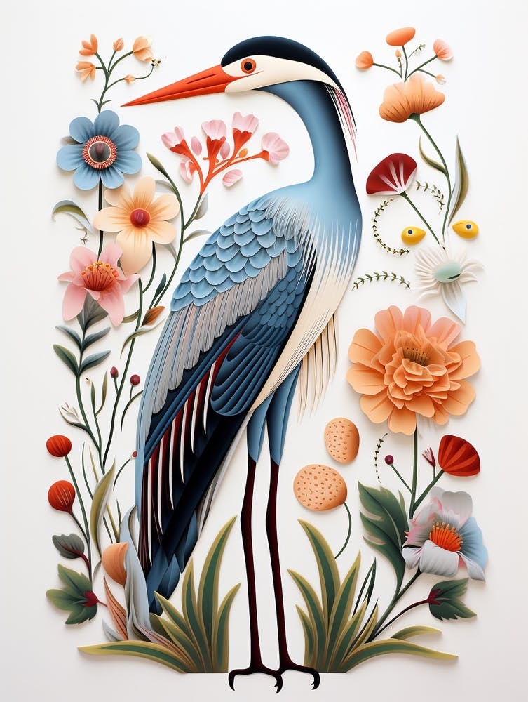 Illustration d'oiseau scandinave Grand Héron bleu 5