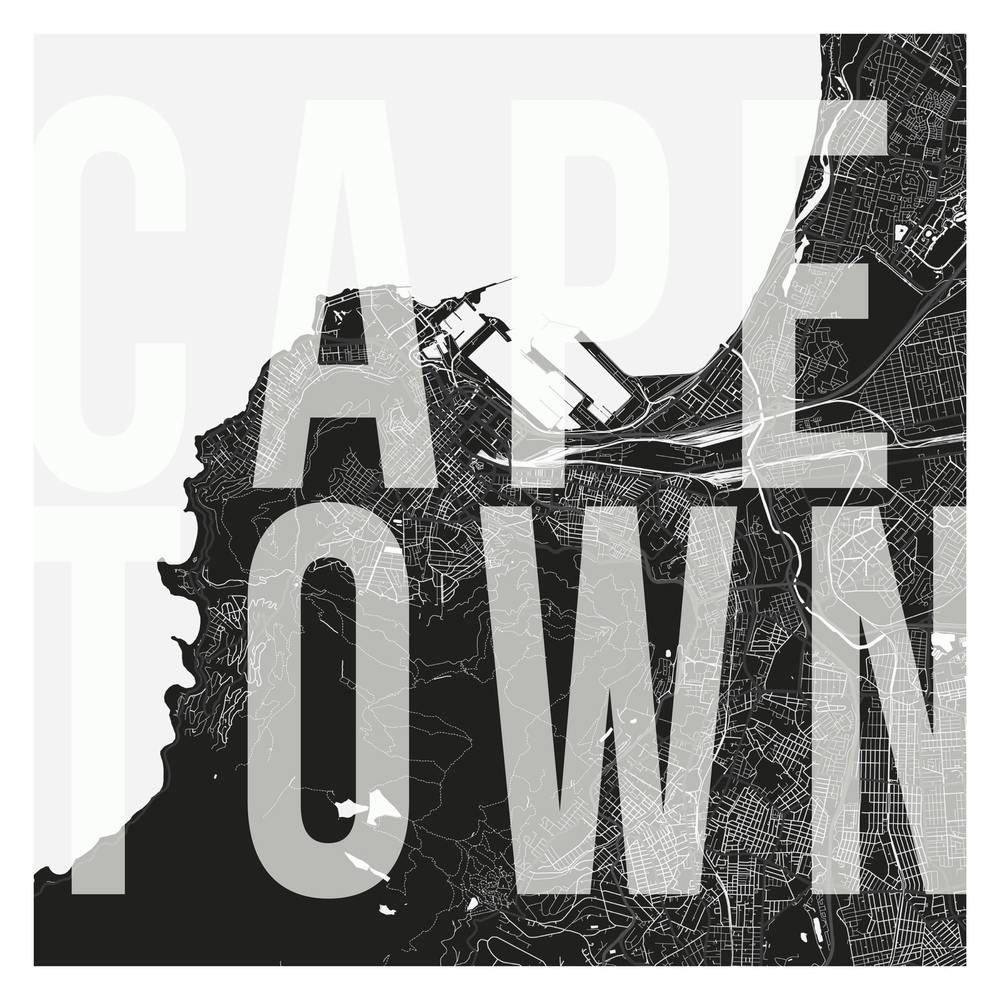 Cape Town Mono Street Map Text Overlay Square