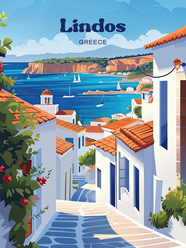 Lindos Dodecanese Greece Digital Travel Art
