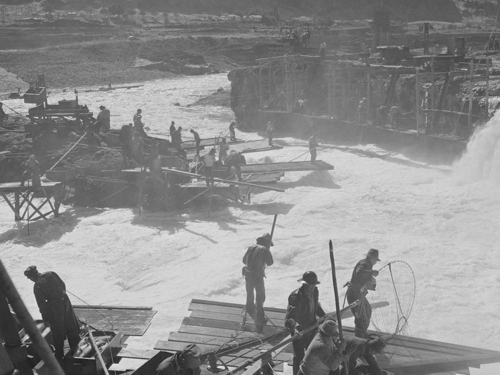 Indians Fishing For Salmon At Celilo Falls, Oregon, At The Present Time Indians Have By Treaty Exclusive Right For Fishin
