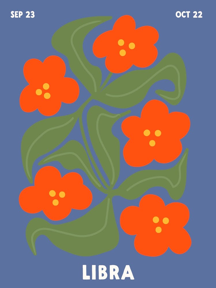 Libra Print Zodiac Poster Astrology Wall Decor Flower Market Botanical