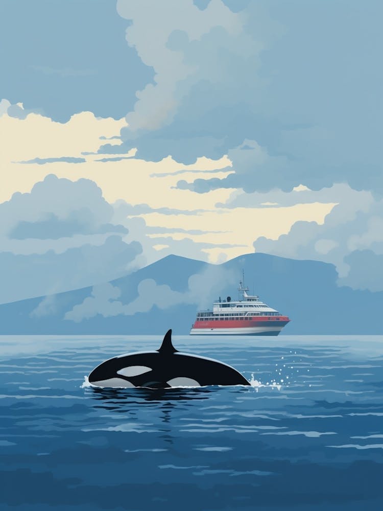 Orca Whale And Ship Aqua