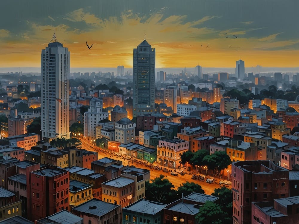 Cityscape At Dusk Art