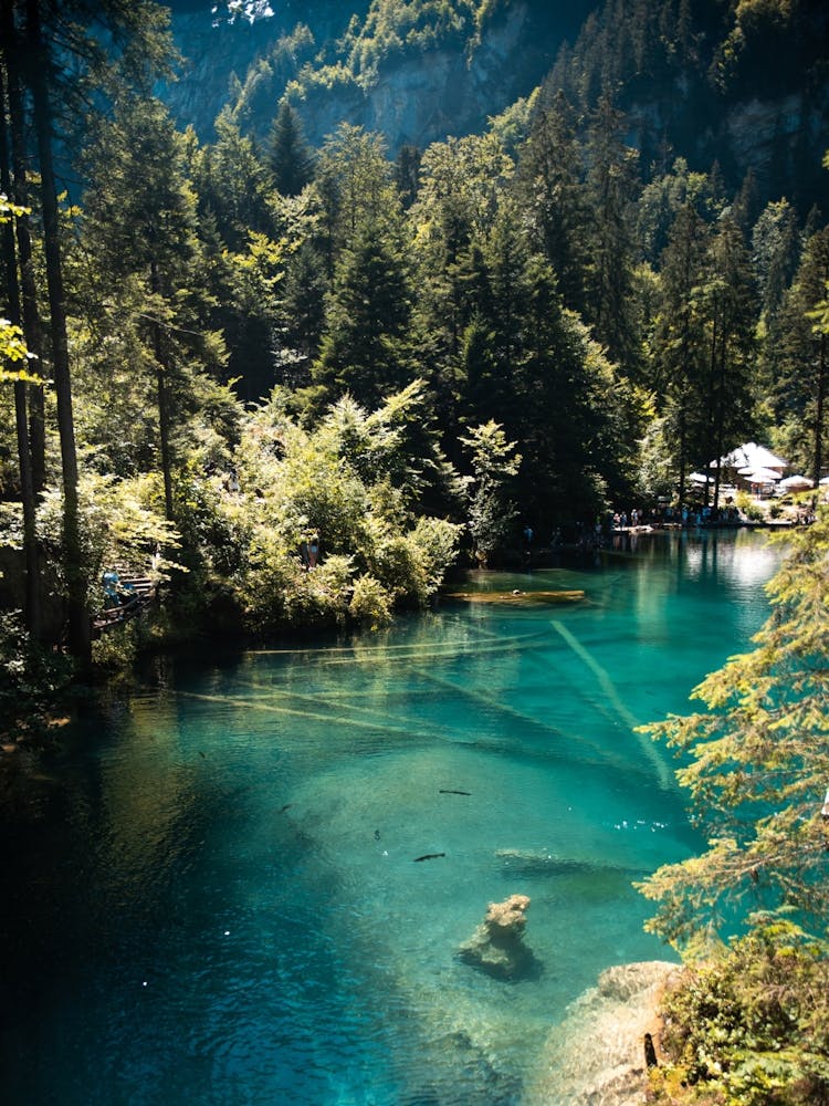 Bluelake Swiss with a statue in it