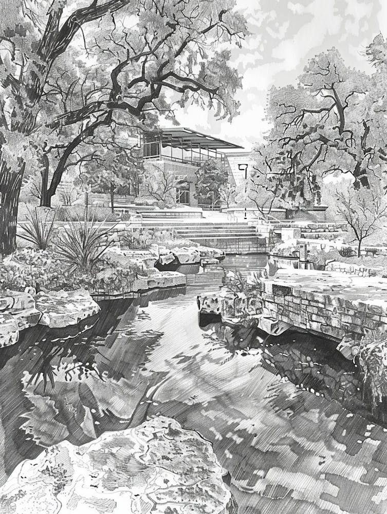 Nature Science Center Austin Texas Black And White Drawing 2