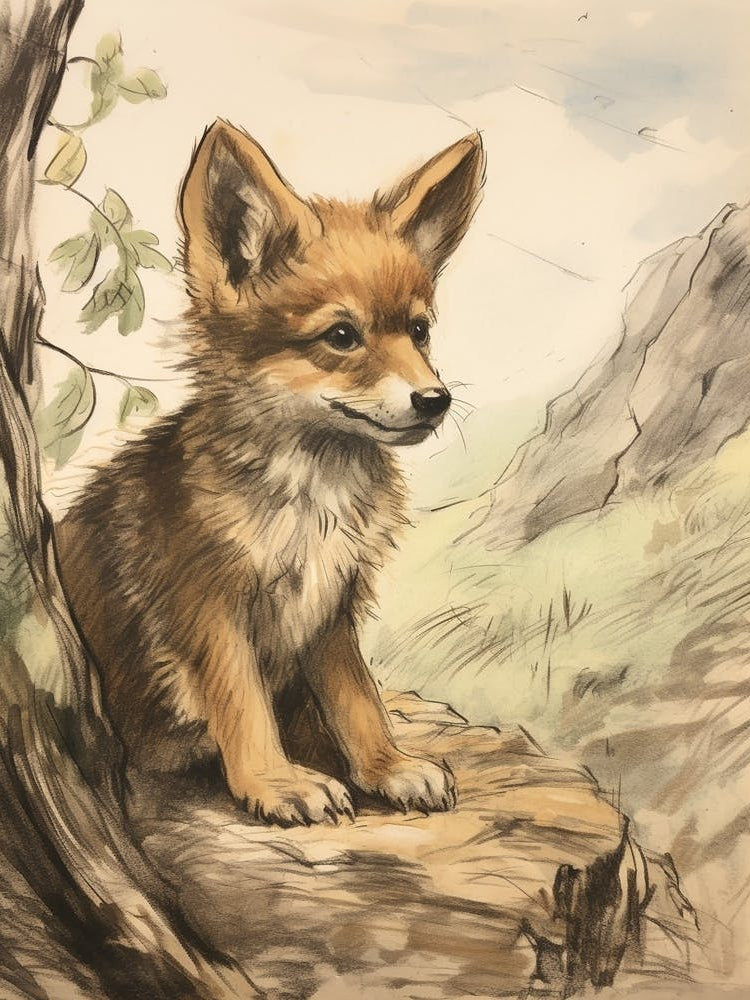 Storybook Animal Watercolour Coyote 4