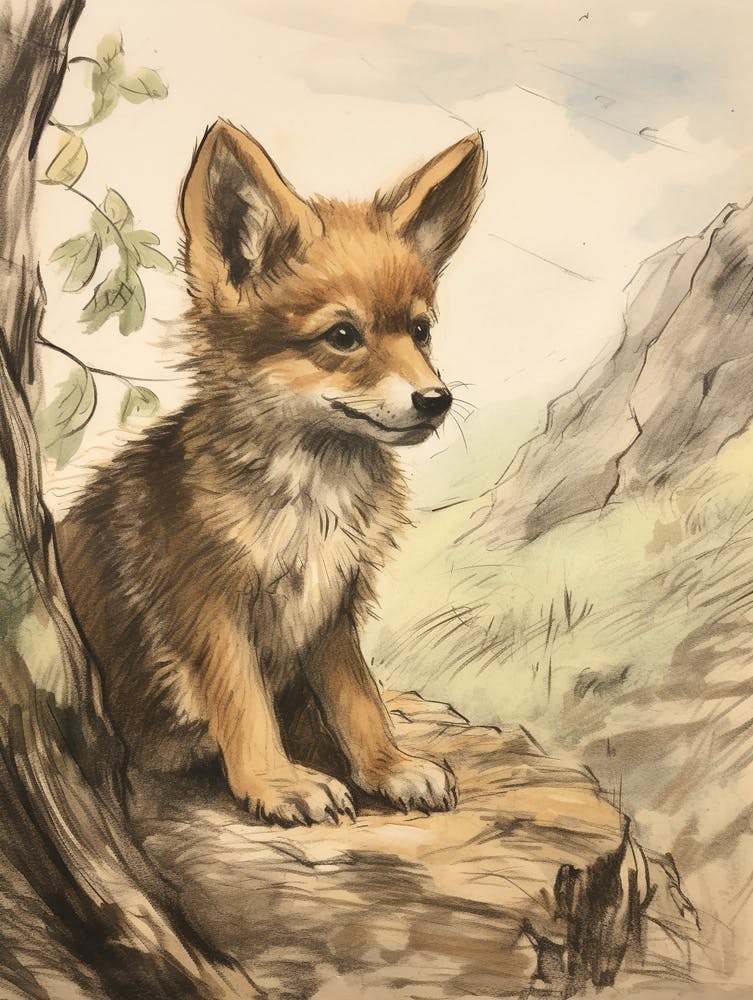 Storybook Animal Watercolour Coyote 4