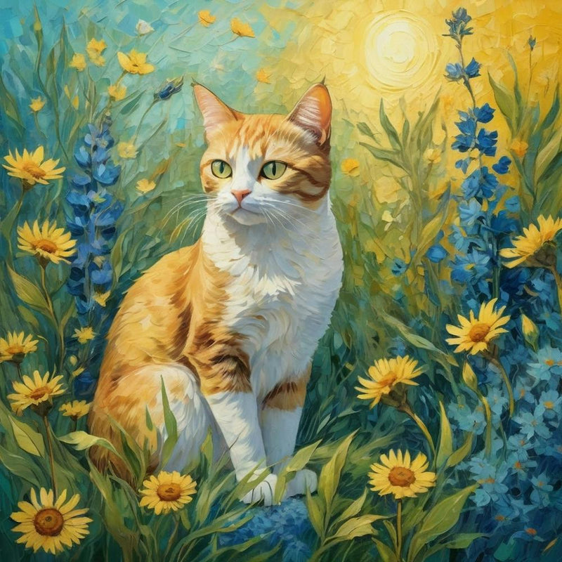 Cat In The sunflower field