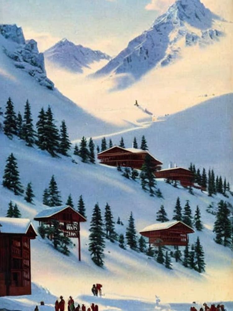 Arabba, Italy Ski Resort Vintage Landscape 1 Skiing Poster