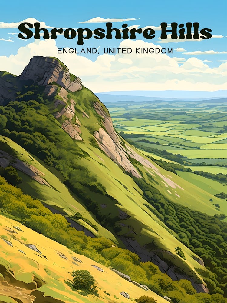 Shropshire Hills England United Kingdom Mountain Travel Art