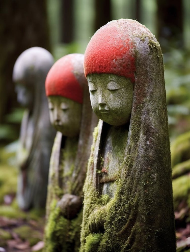 Jizo Statues Japanese Style Illustration 3