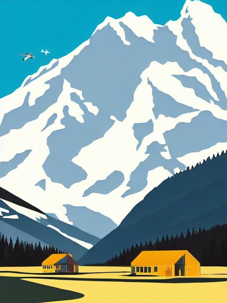 Kicking Horse, Canada Midcentury Vintage Skiing Poster