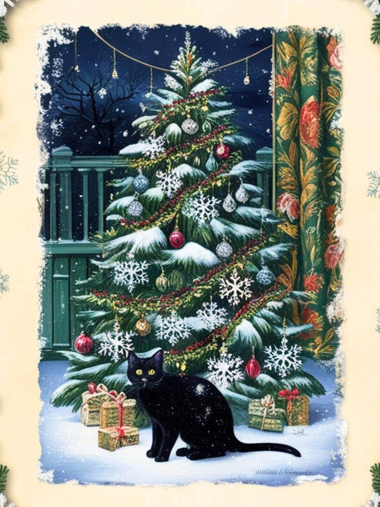 William Morris Christmas Tree With Cat