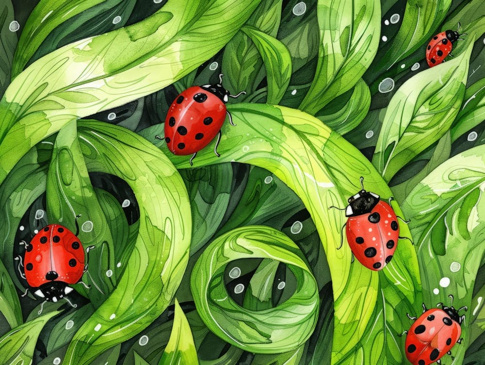 Ladybugs On Green Leaves 2