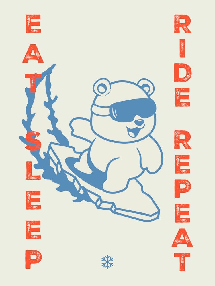 Eat, sleep, ride, repeat / Bear Surfer — Retrowave poster, sport poster, anime print, manga poster